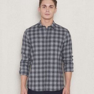 Filippa K Pierre Gingham Shirt Dark Grey Melange