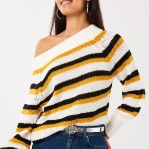 Gina Tricot Elora Knitted Offshoulder Sweater Neulepusero Yellow Stripe