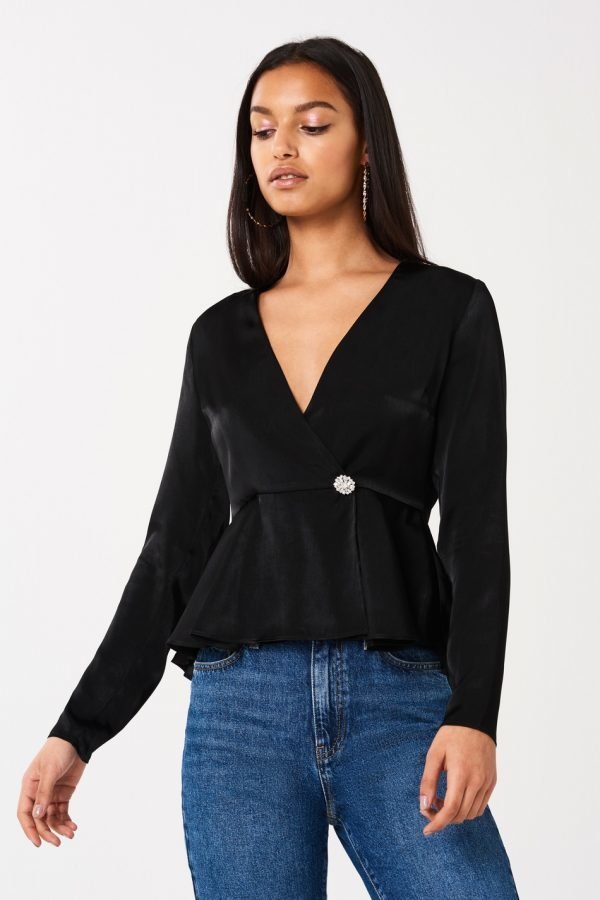 Gina Tricot Taylor Wrap Blouse Pusero Black