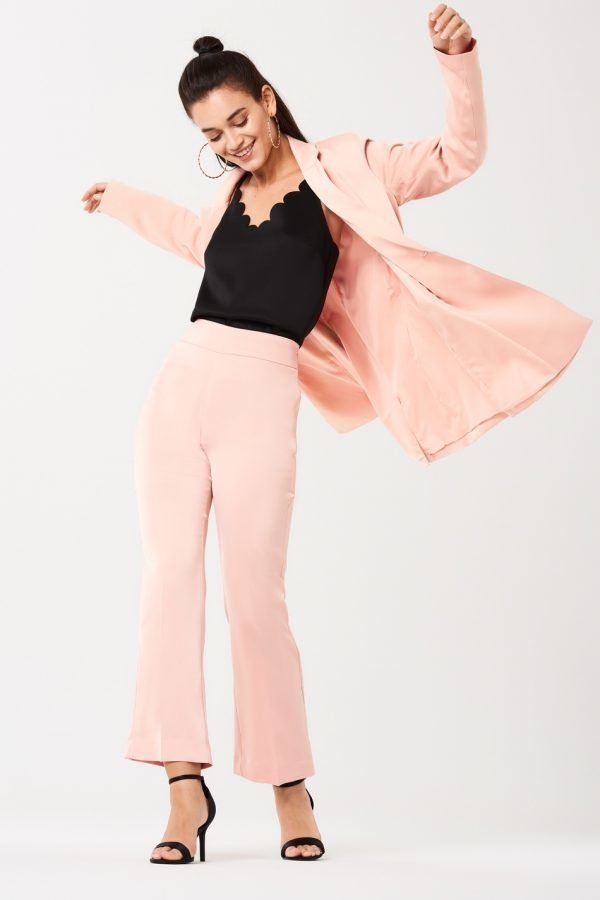 Gina Tricot Tina Satin Flare Trousers Housut Peach Beige