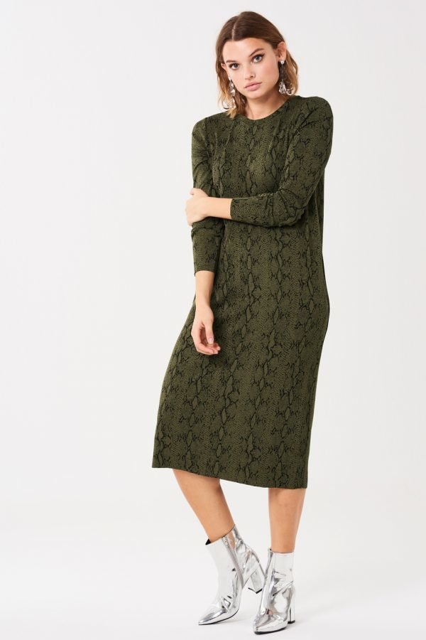 Gina Tricot Zoey Jacquard Mekko Green Snake