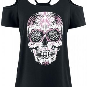 Gothicana By Emp Sugar Skull Cold Shoulder Shirt Naisten T-paita