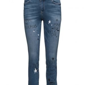 Mango Cropped Straight Graffiti Jeans suorat farkut