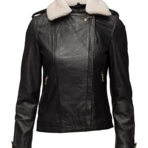 Mango Shearling-Lined Leather Jacket nahkatakki