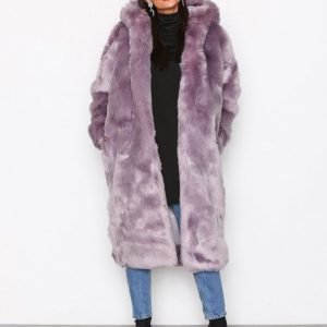 Missguided Hooded Fur Maxi Coat Tekoturkki Lilac