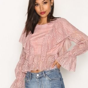 Missguided Lace Frill Front Blouse Juhlapaita Pink