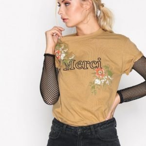 Missguided Merci Floral T-Shirt T-Paita Mustard