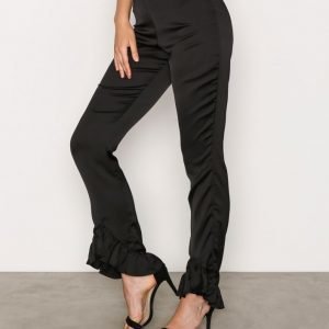 Missguided Satin Frill Hem Trousers Housut Black