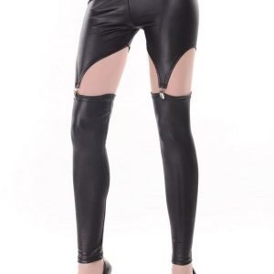 Mustat wetlook garter leggingsit