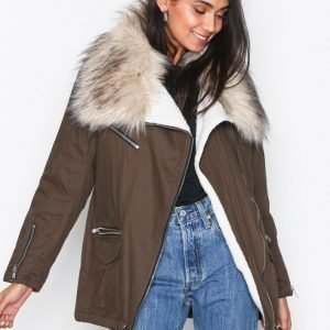 New Look Faux Fur Short Parka Parkatakki Khaki