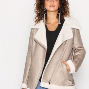 New Look Fur Lined Aviator Jacket Nahkatakki Oatmeal