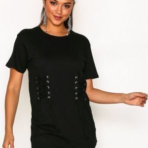 New Look Lace Up Corset Longline T-Shirt T-Paita Black