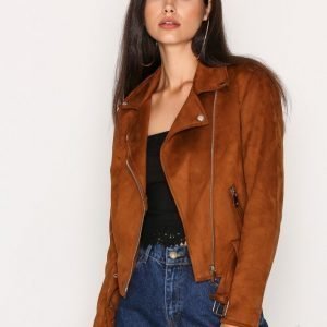 New Look Suedette Biker Jacket Nahkatakki Tan