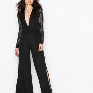 Nly One Lace Sleeve Jumpsuit Musta