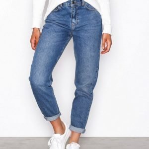 Nly Trend High Waist Vintage Denim Straight Farkut Blue Jeans