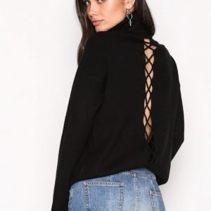 Nly Trend Loose Lace Up Knit Poolopusero Musta