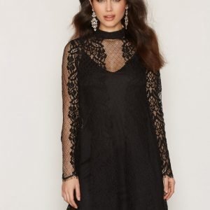 River Island Fluted Lace Mini Dress Pitkähihainen Mekko Black