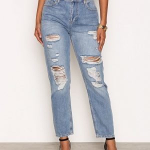 River Island Wash Ripped Mom Jeans Loose Fit Farkut Mid Blue
