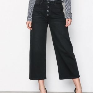 Selected Femme Sfgene Hw Cropped Wide Jeans Black Housut Musta