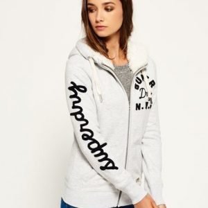 Superdry Applique Borg Vetoketjuhuppari Vaaleanharmaa