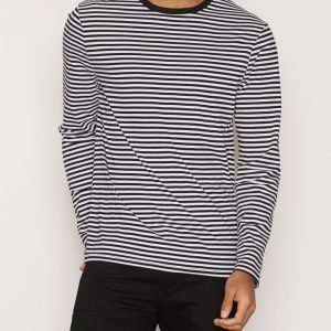 Topman Black and White Stripe Long Sleeve T-Shirt Pusero Musta/valkoinen