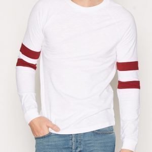 Topman White and Red Long Sleeve Racer Raglan T-Shirt Pusero Punainen/Valkoinen