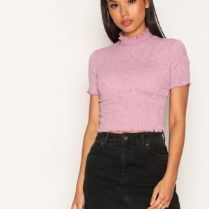 Topshop Textured Ruffle Neck Crop Top T-Paita Lilac